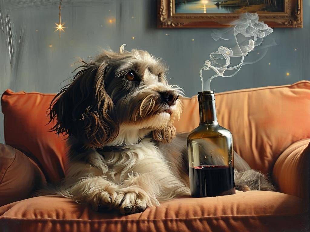 狗叼着烟抱着酒瓶图片