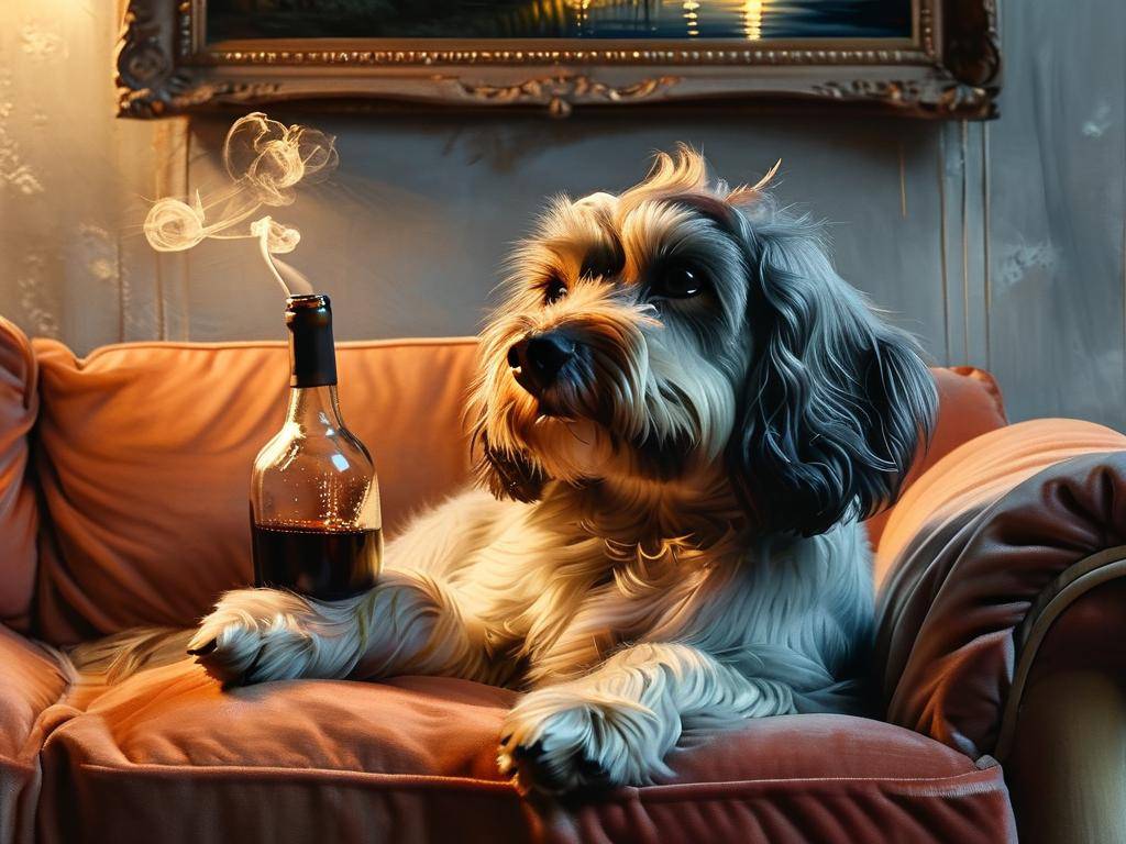 狗叼着烟抱着酒瓶图片